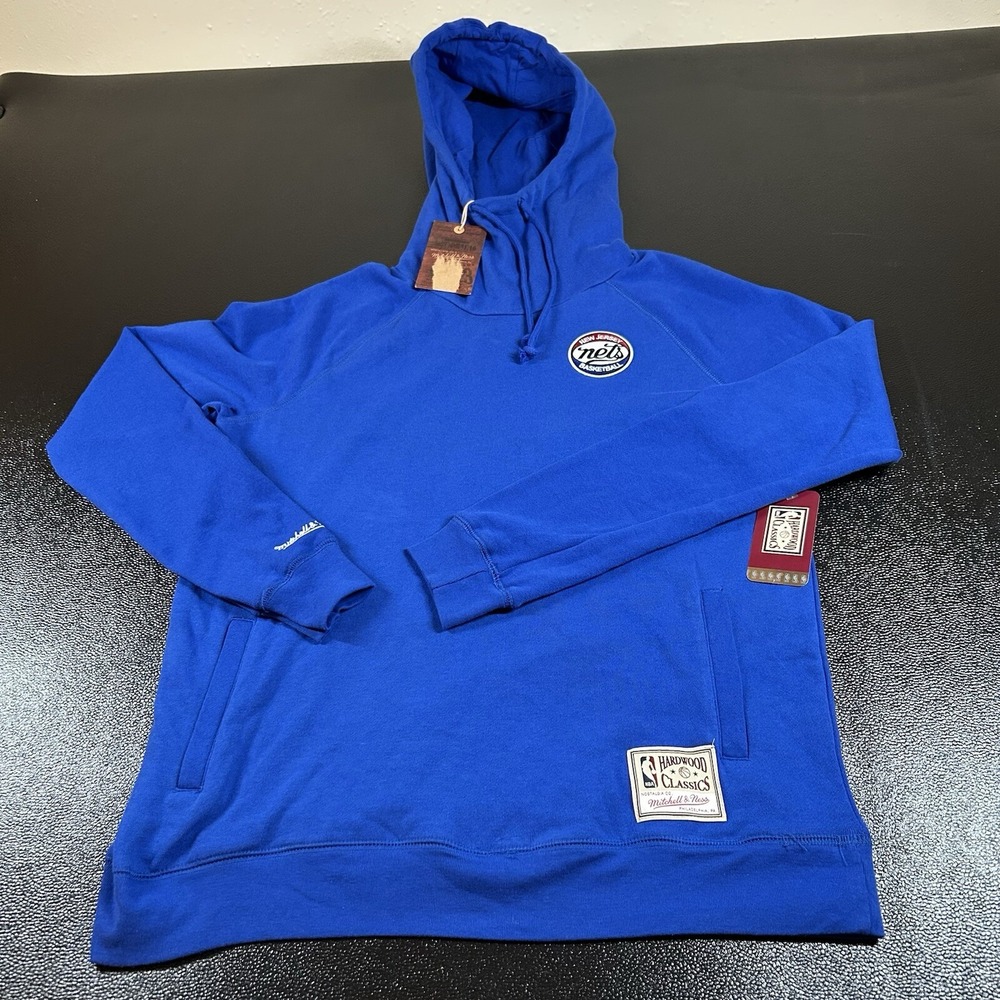 Mitchell & Ness New Jersey Nets Hoodie Womens Large Blue Funnel Neck Fleece NWT